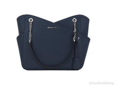 Michael Kors Jet Set Large Navy Saffiano X Cross Chain Shoulder Tote Hand Bag
