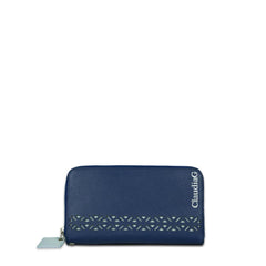 Lotus Leather Wallet-Sapphire/Charcoal