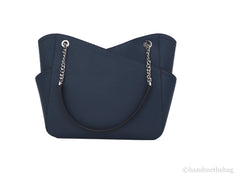 Michael Kors Jet Set Large Navy Saffiano X Cross Chain Shoulder Tote Hand Bag